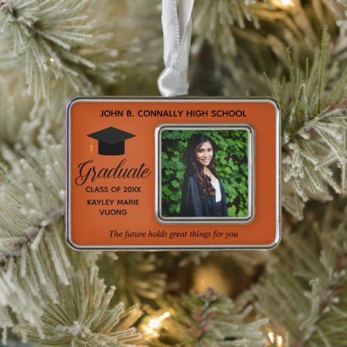 Orange Graduation Photo Inspirational Quote Custom Christmas Ornament