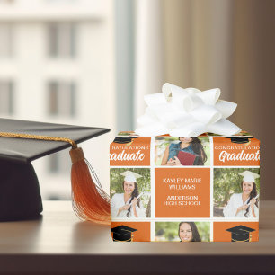 Orange Graduation Photo Personalized Graduate Wrapping Paper