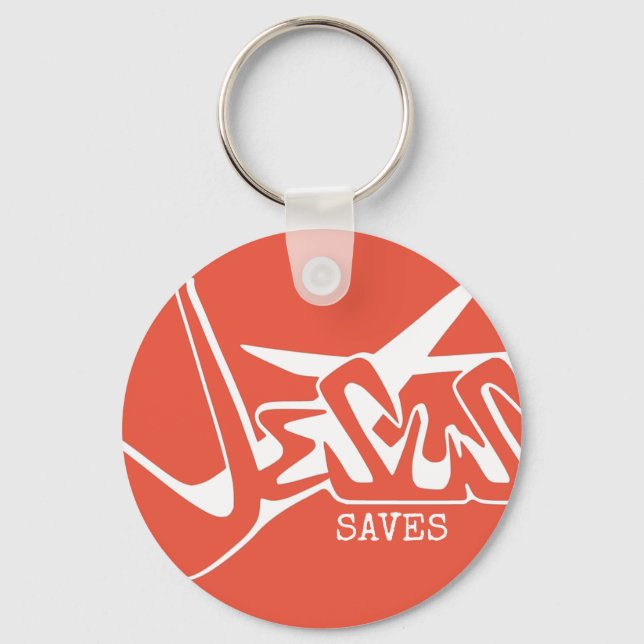 Orange Graffiti Jesus Saves Keychain (Front)