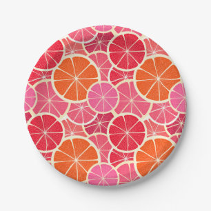 Orange & Grapefruit Citrus Fruit Pattern Paper Plates