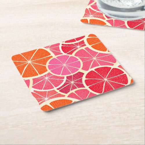 Orange  Grapefruit Citrus Fruit Pattern Square Paper Coaster