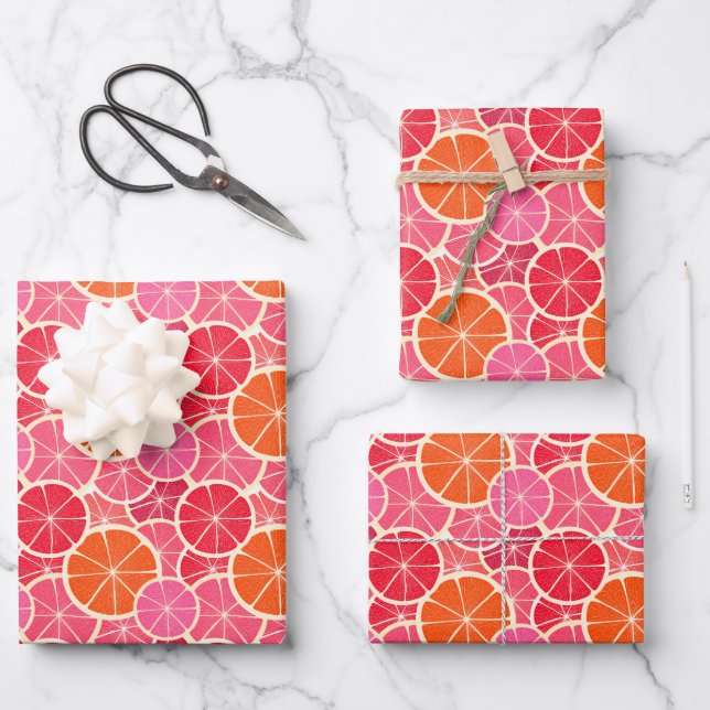 Orange & Grapefruit Citrus Fruit Pattern Wrapping Paper Sheets (Front)