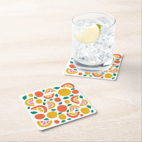 Orange Grapefruit Citrus Pattern Square Paper Coaster