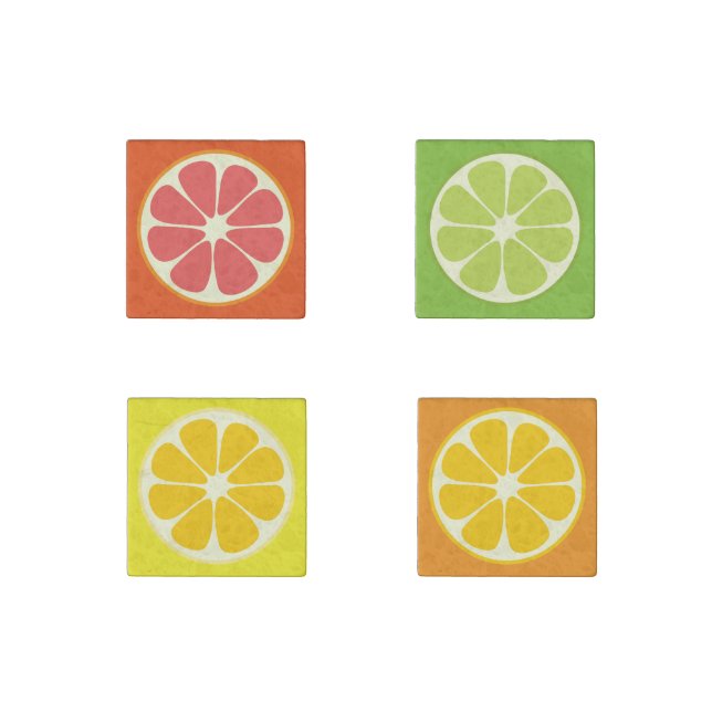 Orange Grapefruit Lemon Lime Citrus Fruit Slice Stone Magnet (Front)