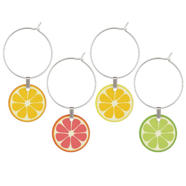 Orange Grapefruit Lemon Lime Citrus Fruit Slice Wine Charm (Staggered)