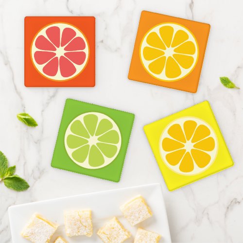 Orange Grapefruit Lemon Lime Colorful Fruit Slice Coaster Set