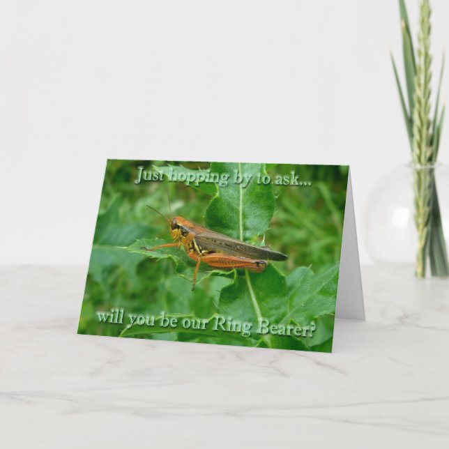 Orange Grasshopper Ring Bearer Request Card (Front)