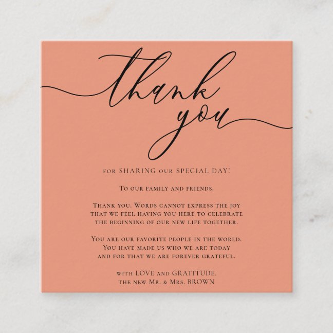Orange Gratitude Stylish Script Thank you Enclosure Card