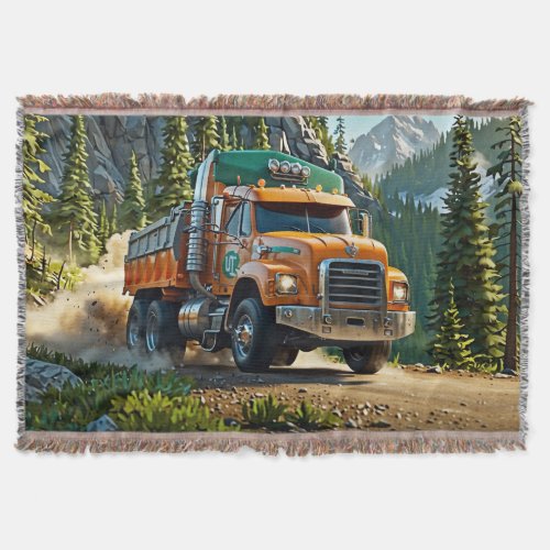 Orange Gravel Truck in the Mountains Throw Blanket