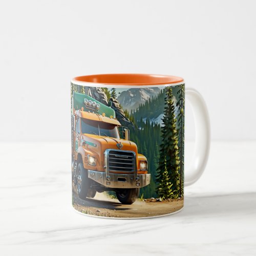 Orange Gravel Truck in the Mountains Two_Tone Coffee Mug