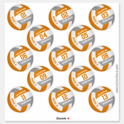 orange gray 13 custom players names volleyball sticker