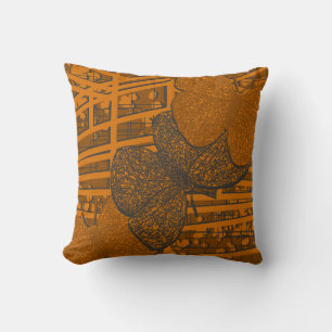 Orange & Gray Abstract Butterfly Pattern Throw Pillow