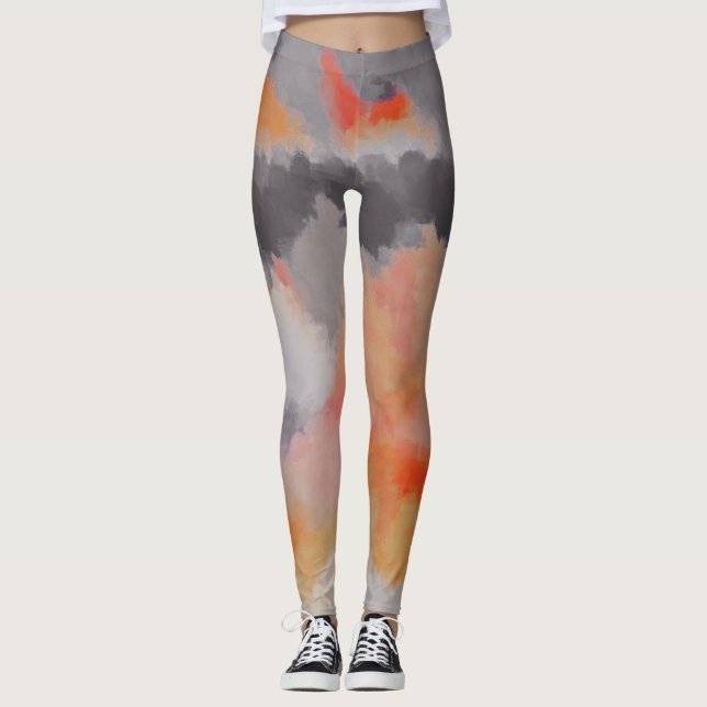 Orange Gray Abstract Painting Leggings (Front)