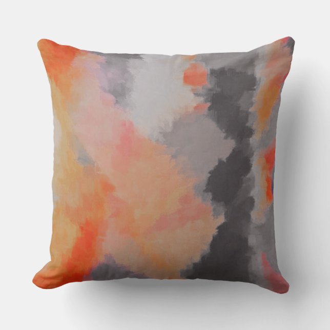 Orange Gray Abstract Painting Throw Pillow (Front)
