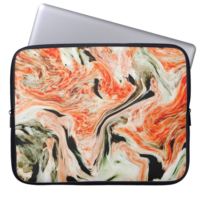 Orange Gray And Black Marble Stone Laptop Sleeve (Front)