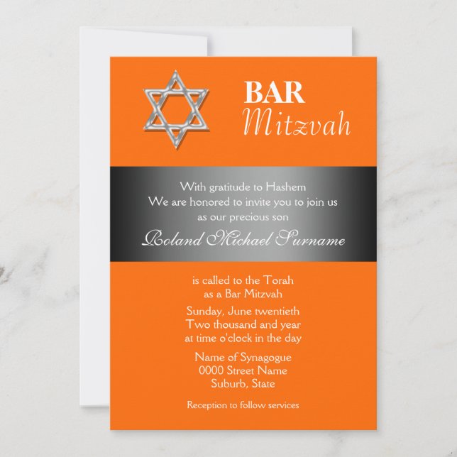 Orange gray bar mitzvah celebrations invitation (Front)