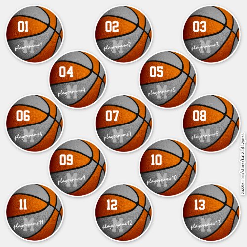 orange gray basketball 13 team members names sticker