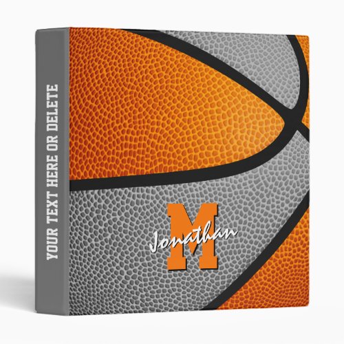 orange gray basketball team colors monogrammed 3 ring binder