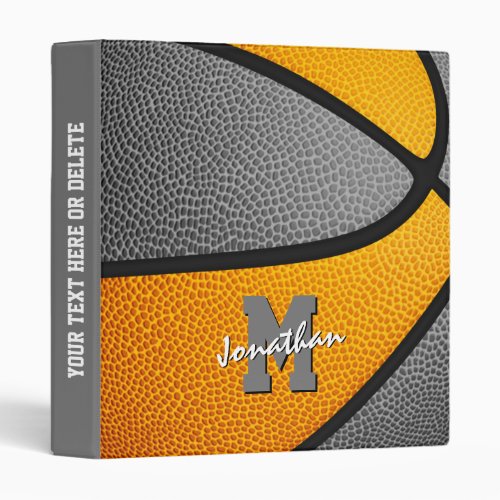 orange gray basketball team colors monogrammed 3 ring binder