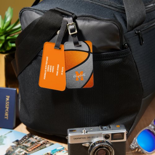 orange gray basketball travel team colors luggage tag