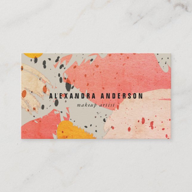 Orange Gray Beige Brush Strokes Business Card (Front)