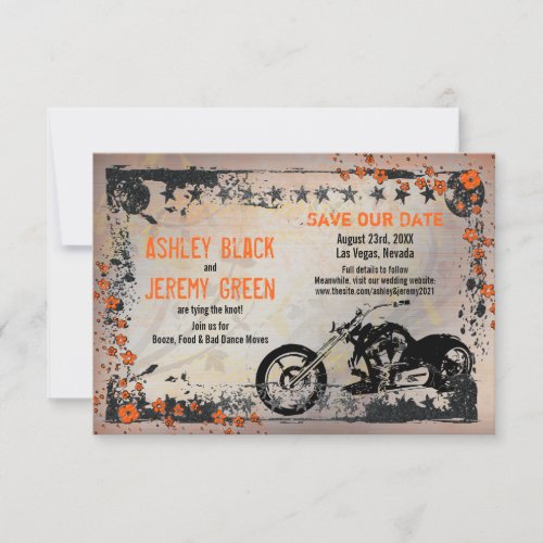 Orange Gray Biker Motorcycle Wedding Save the Date