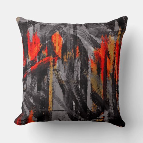 Orange Gray Black Abstract Painting Throw Pillow