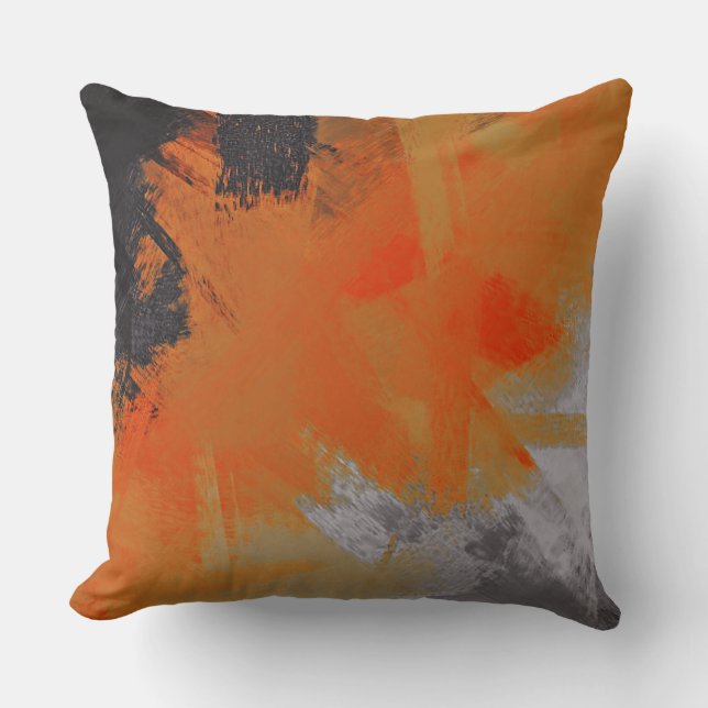 Orange Gray Black Abstract Throw Pillow (Front)