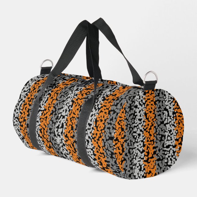 Orange gray black digital pixelated stripes duffle bag (Left Corner)