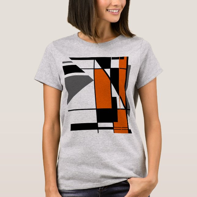 Orange Gray Black Geometric Mosaic MCM Look T-Shirt (Front)