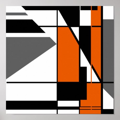 Orange Gray Black Mosaic_like Abstract Design Poster