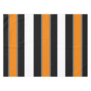 Orange-Gray & Blk White Striped Tablecloth