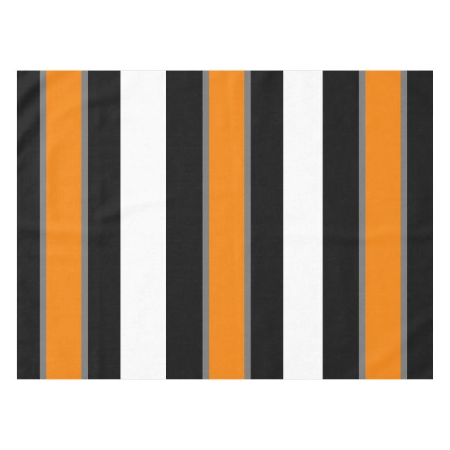 Orange-Gray & Blk White Striped Tablecloth (Front (Horizontal))