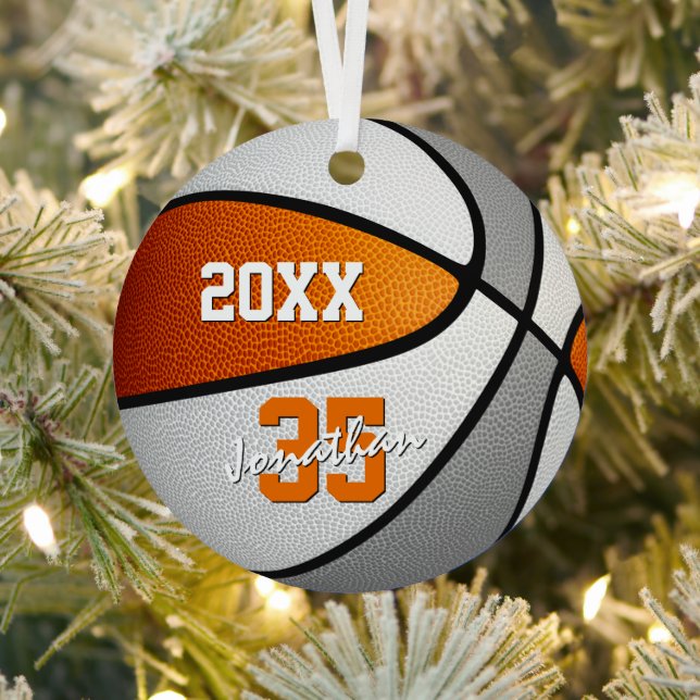 orange gray boys girls basketball keepsake metal ornament (Insitu)