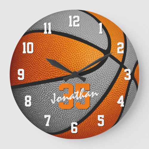 orange gray boys girls basketball personalized clock