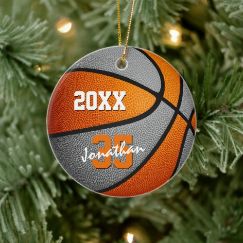 orange gray boys girls basketball team memento ceramic ornament