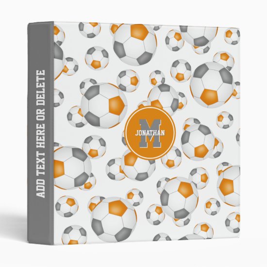 orange gray boys girls team colors soccer balls 3 ring binder