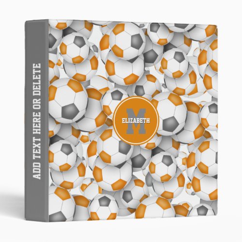 orange gray boys girls team colors soccer balls 3 ring binder