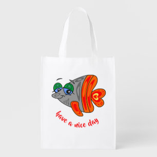 orange gray cartoon fish grocery bag