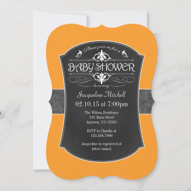 Orange Gray Chalkboard Baby Shower Invitation (Front)