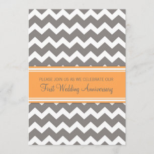 Orange Gray Chevron 1st Anniversary Invitation