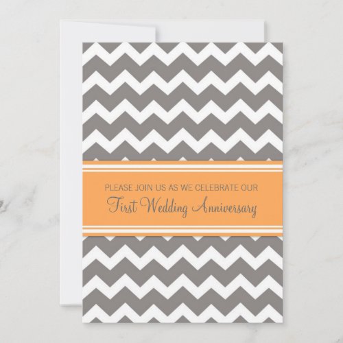 Orange Gray Chevron 1st Anniversary Invitation