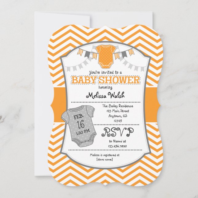 Orange Gray Chevron Baby Shower Invitation (Front)