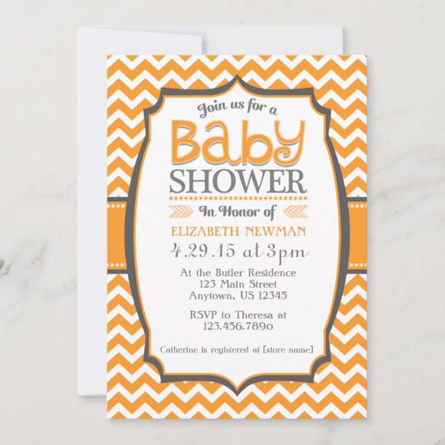 Orange Gray Chevron Baby Shower Invitation (Front)