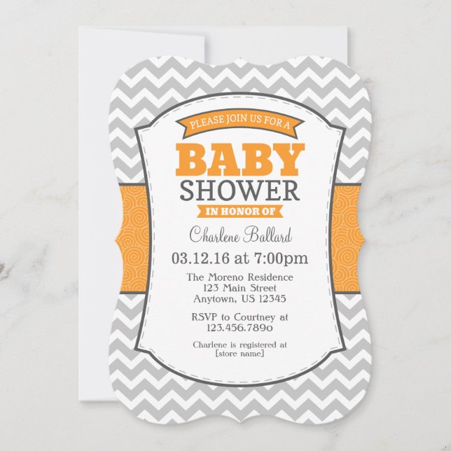 Orange Gray Chevron Baby Shower Invitation (Front)