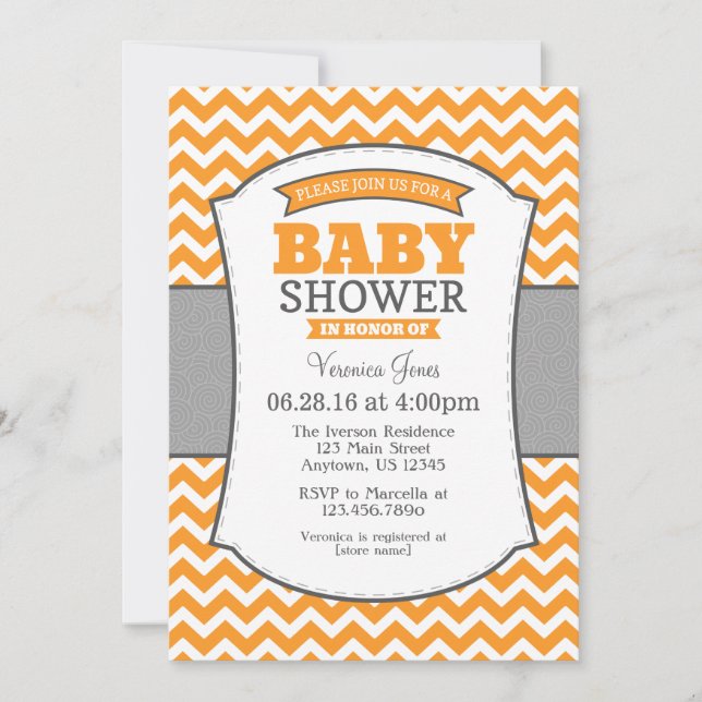 Orange Gray Chevron Baby Shower Invitation (Front)