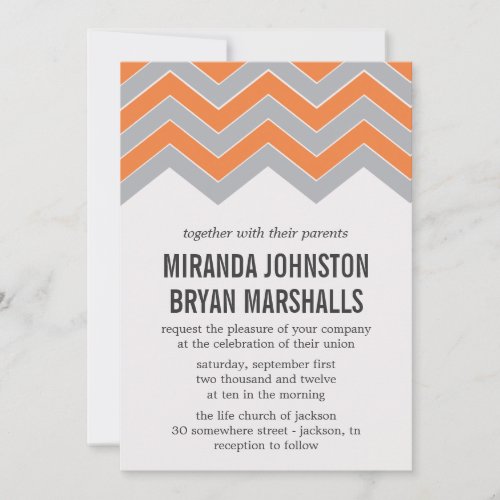 Orange &amp; Gray Chevron Design Wedding Invitations