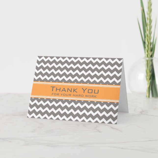 Orange Gray Chevron Employee Anniversary Card (Front)