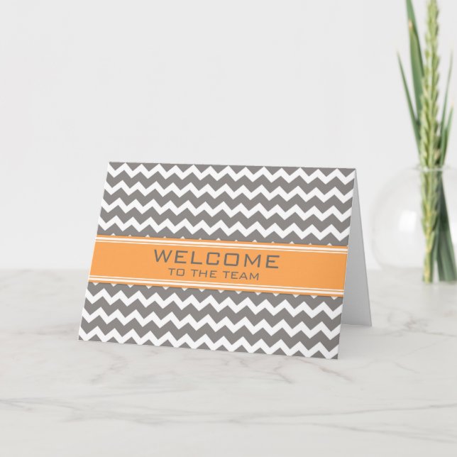 Orange Gray Chevron Employee Welcome to the Team Card (Front)