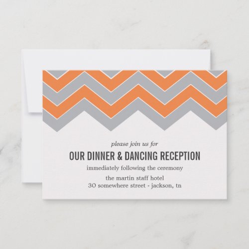 Orange &amp; Gray Chevron Wedding Reception Cards Personalized Announcement